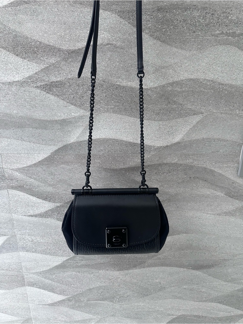 Coach Black Leather Crossbody with Chain Strap